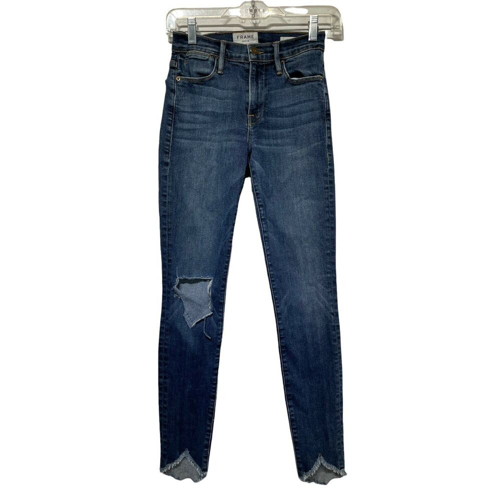 FRAME Denim Le High Skinny Blue Heren Raw Hem Crop Distressed Jeans Size 24